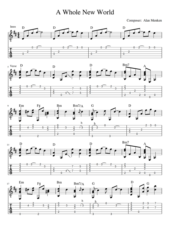 A Whole New World From Aladdin Fingerstyle Guitar Tab Fingerstyle Guitar