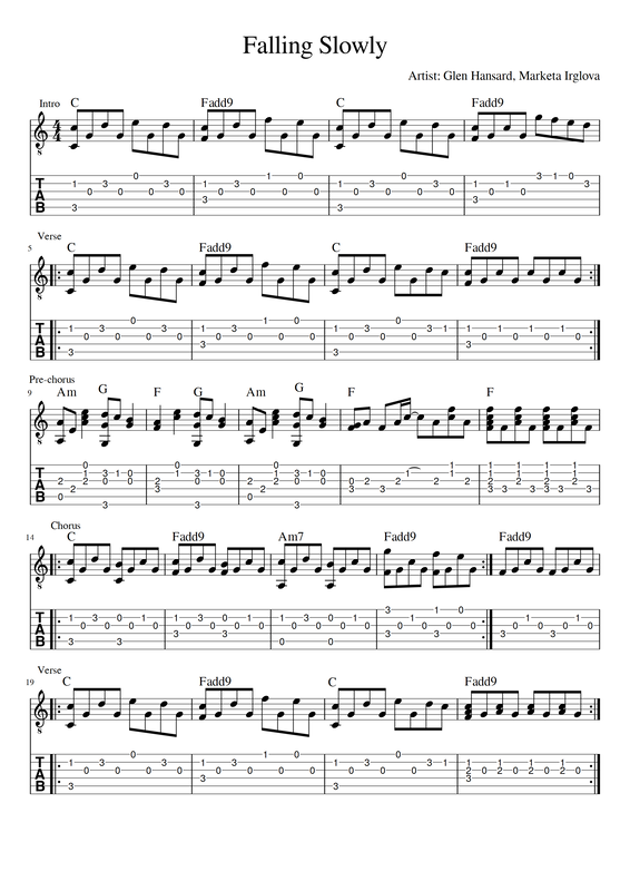 Falling Slowly Glen Hansard Marketa Irglova FINGERSTYLE GUITAR